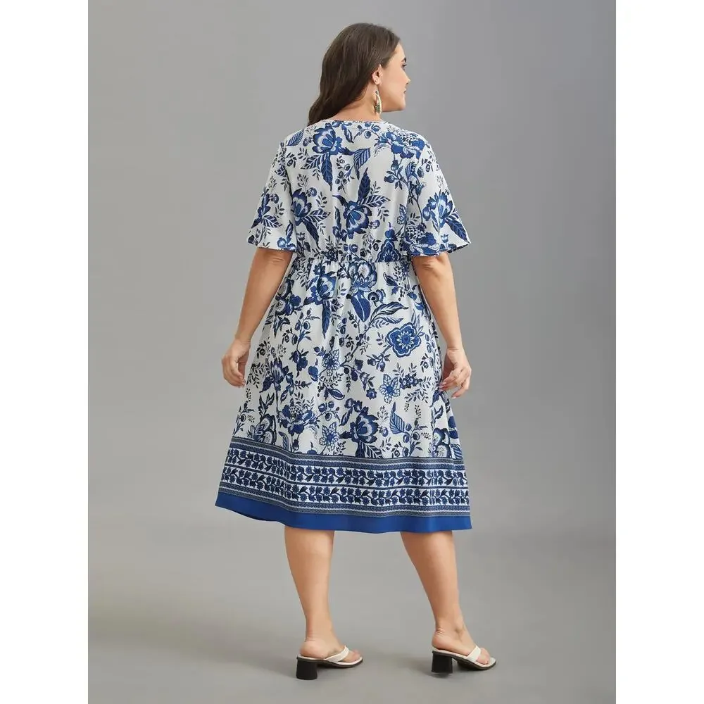Bloomchic Blue Floral BOHO Midi Dress Pockets Short Sleeve Plus Size 2X 18-20_4